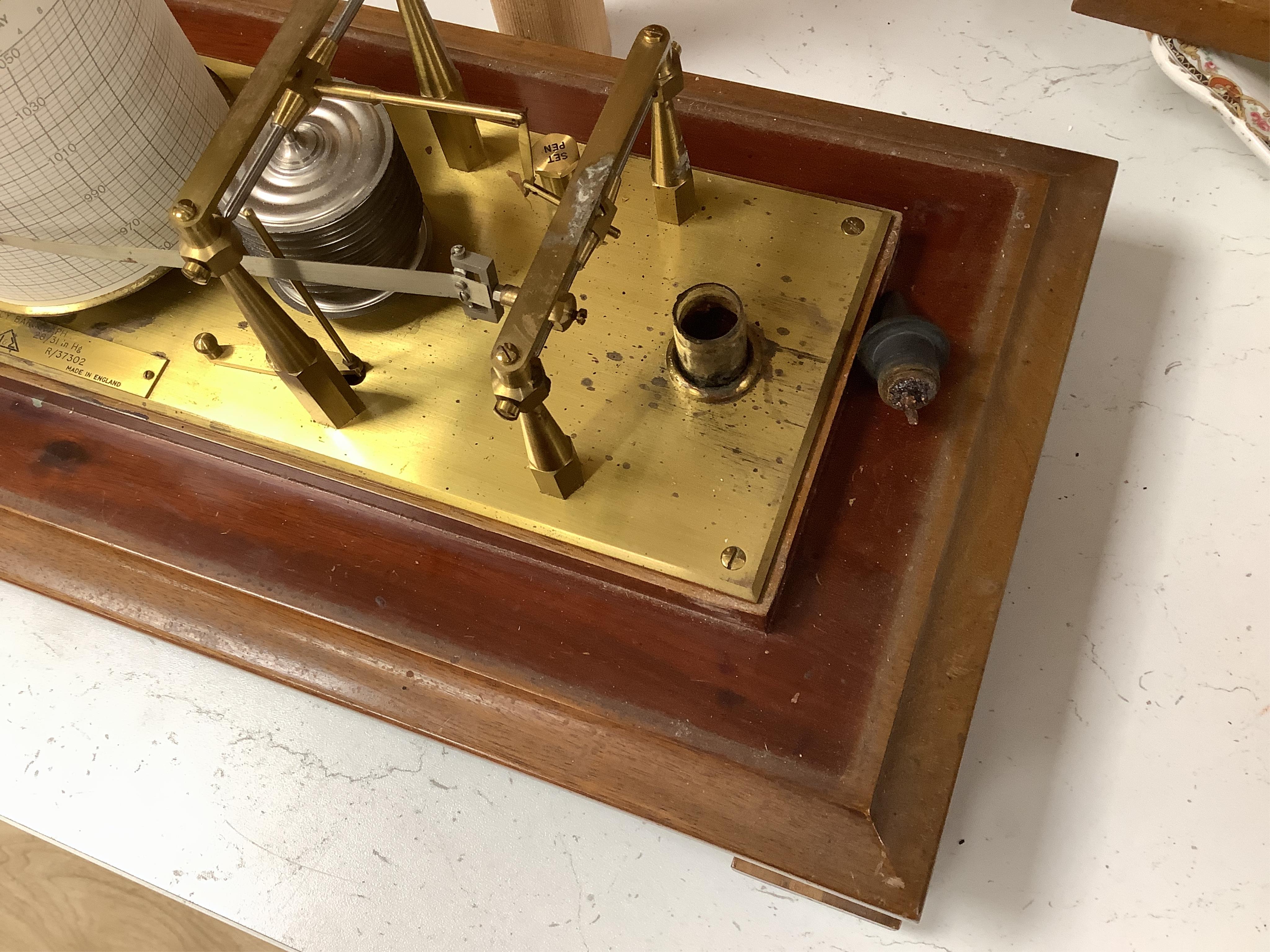 A Negretti & Zambra mahogany cased barograph, 42cm high